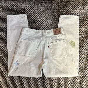 Levi's 501 Jeans Women's 29x28 Ivory Button Fly Butterfly Accent Straight Leg